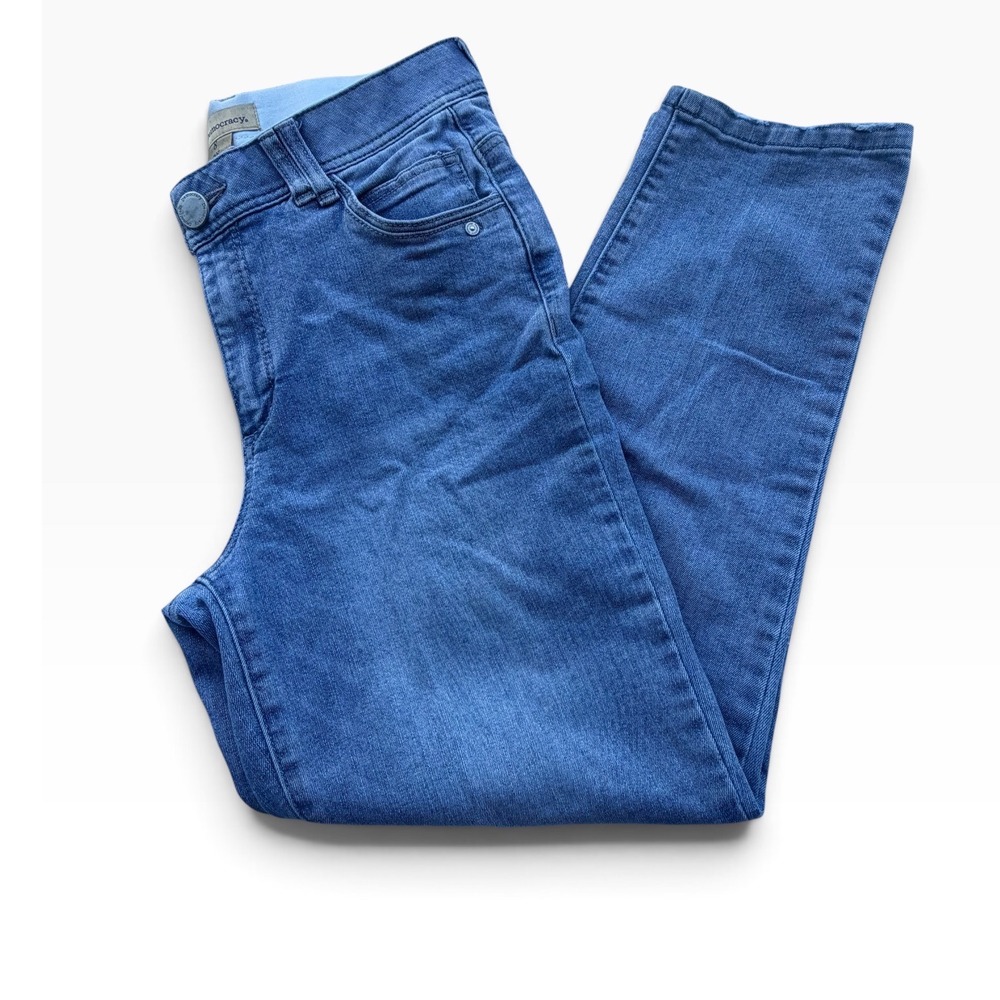 Democracy Ab Solution Tech Straight Leg Jeans Womens 8 Blue EUC Stretch Denim